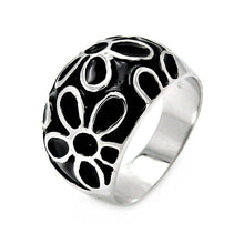 Load image into Gallery viewer, Sterling Silver Fancy Black Enamel Flower Design Ring with Ring Width of 14.4MM