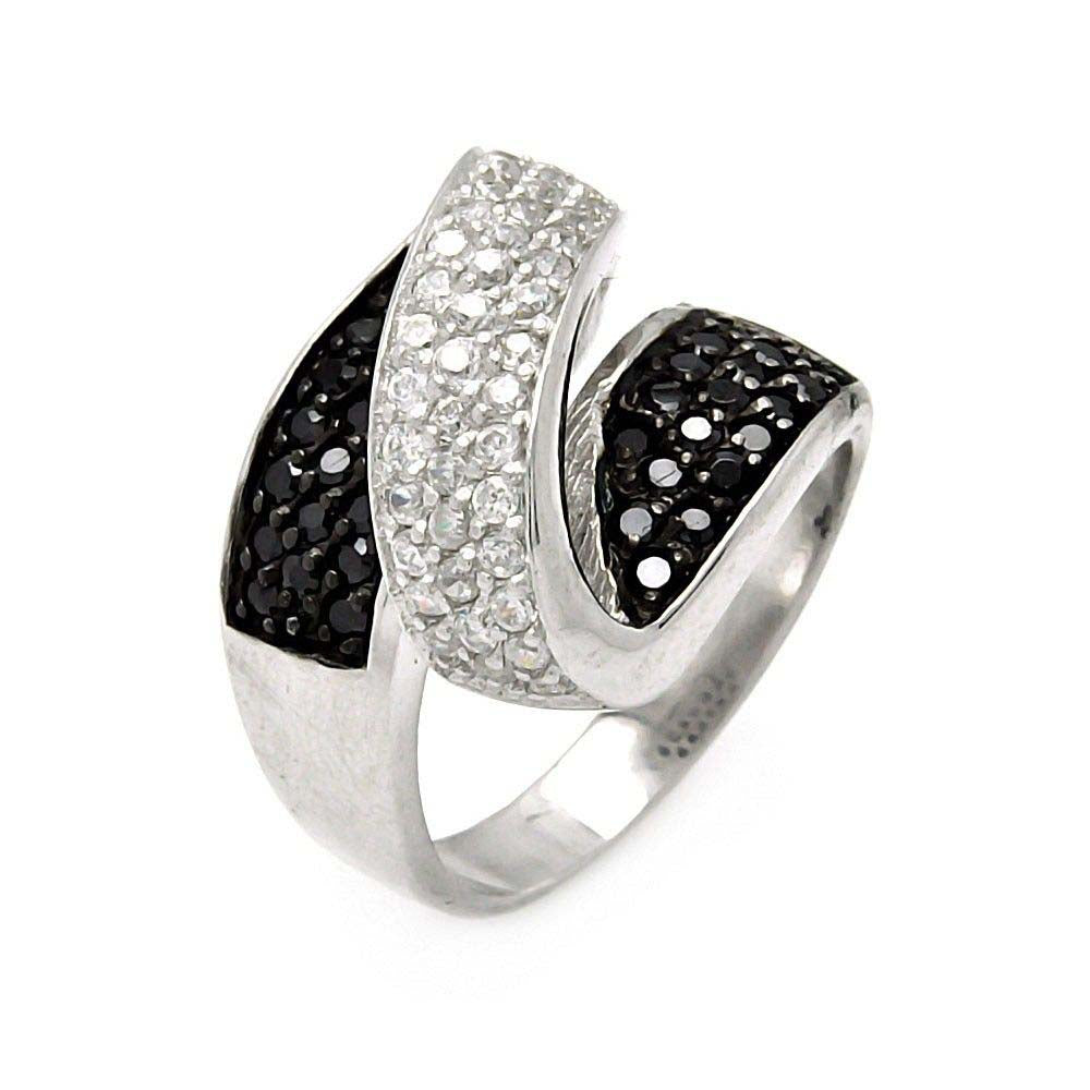 Sterling Silver Sophisticated Winding Pattern Design Inlaid with Micro Paved Clear and Black Czs RingAnd Ring Width of  13.1MM
