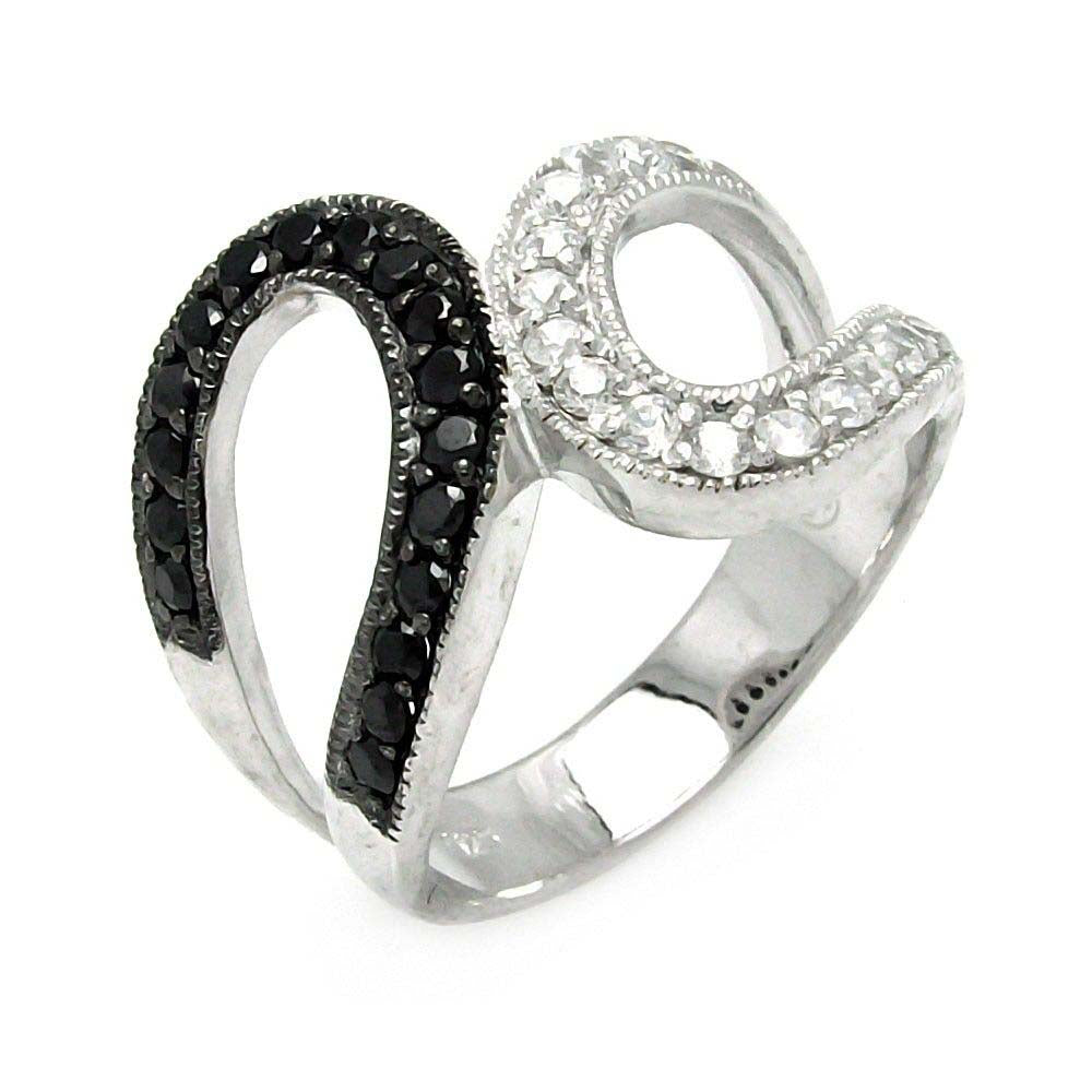Sterling Silver Fancy Open Band Ring Inlaid with Clear and Black Czs RingAnd Ring Width of 13.7MM