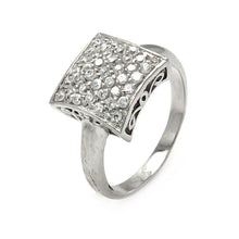 Load image into Gallery viewer, Sterling Silver Filigree Square Design Inlaid with Micropave Clear Czs RingAnd  Ring Width of 12MM