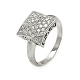 Sterling Silver Filigree Square Design Inlaid with Micropave Clear Czs RingAnd  Ring Width of 12MM