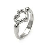 Sterling Silver Classic Open Heart Design Ring with Ring Width of 9.6MM