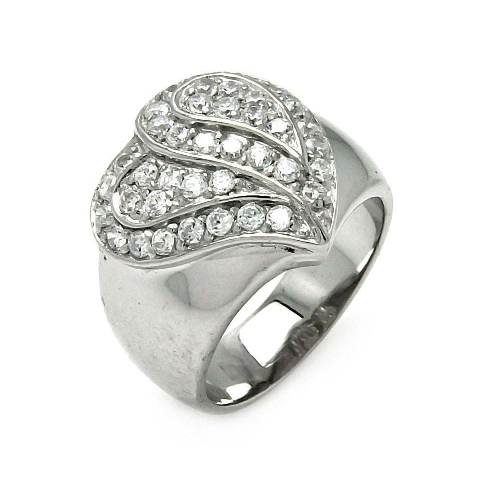 Sterling Silver Trendy Heart Design Covered with Clear Czs Cigar Band RingAnd Ring width of 18MM