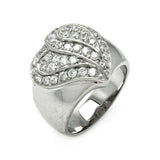 Sterling Silver Trendy Heart Design Covered with Clear Czs Cigar Band RingAnd Ring width of 18MM