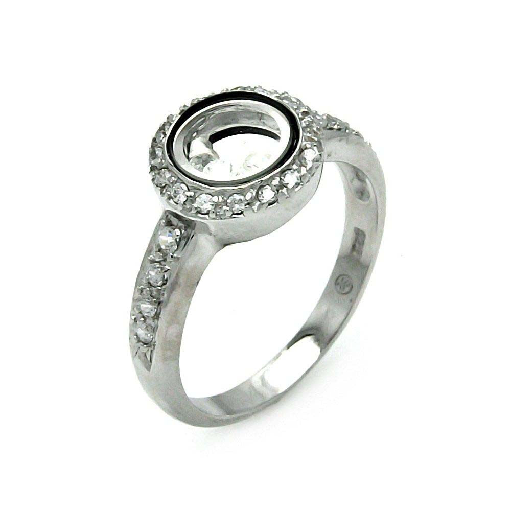 Sterling Silver Fancy Ring with Round Glass Design and Clear Czs InsideAnd Ring Width of 11MM