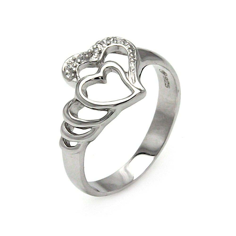 Sterling Silver Trendy Ripple Hearts Design Inlaid with Clear Czs RingAnd Ring Width of 12MM