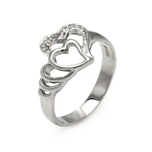 Load image into Gallery viewer, Sterling Silver Trendy Ripple Hearts Design Inlaid with Clear Czs RingAnd Ring Width of 12MM