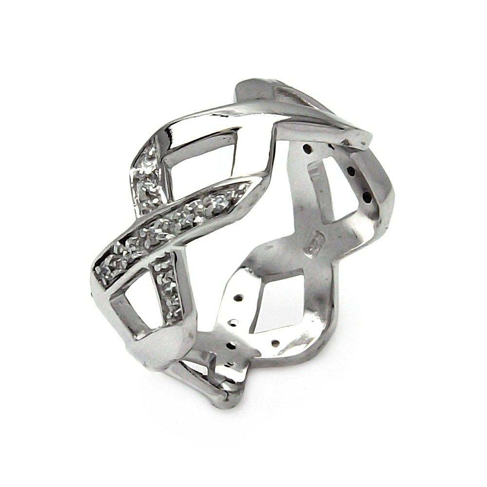 Sterling Silver Eternity X Link Design Inlaid with Clear Czs Band RingAnd Ring Width of 9.2MM