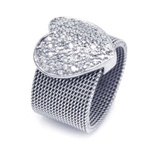 Load image into Gallery viewer, Sterling Silver Fancy Heart Design Covered with Micro Paved Clear Czs Mesh Band Ring