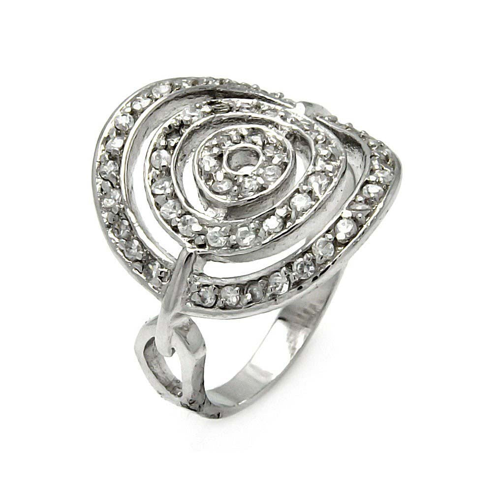 Sterling Silver Fancy Bent Oval Target Design Inlaid with Clear Czs RingAnd Ring Width of 20MM