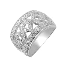 Load image into Gallery viewer, Sterling Silver Elegant Domed Band Ring with Multi Heart Design Inlaid with Clear CzsAnd Ring Width of 13.6MM