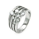 Sterling Silver Classy Four Row Design Set with Multi Round Cut Clear Czs RingAnd Ring Width of 11MM