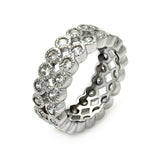 Sterling Silver Fancy Two Row Design Eternity Band Ring Set with Round Cut Clear CzsAnd Ring Width of 7MM