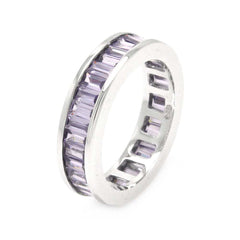 Sterling Silver Rhodium Plated Channel Set Purple Baguette CZ Stackable Eternity RingAnd Width 5mmAnd Thickness 2mmx3mm