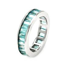 Load image into Gallery viewer, Sterling Silver Baguette Cut Aquamarine Czs on Channel Setting Eternity Band Ring with Ring Width of 5.45MM