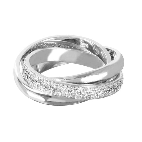 Sterling Silver Three Movable Band Ring Inlaid with Clear CzsAnd Band Width of 3.5MM