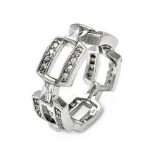 Load image into Gallery viewer, Sterling Silver Fancy Open Square Link Design Inlaid with Clear Czs Band RingAnd Ring Width of 8MM