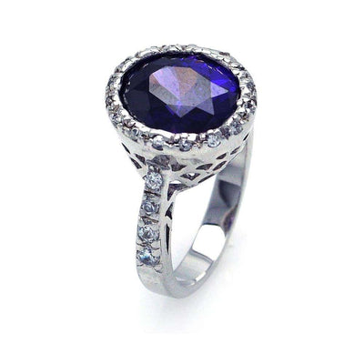 Sterling Silver Oval Cut Amethyst Cz on Filigree Setting Embedded with Clear Czs RingAnd Ring Dimensions of 13.4MMx15.45MM