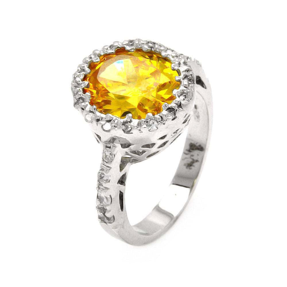 Sterling Silver Oval Cut Yellow Cz on Filigree Setting Embedded with Clear Czs RingAnd Ring Dimensions of 13.4MMx15.45MM