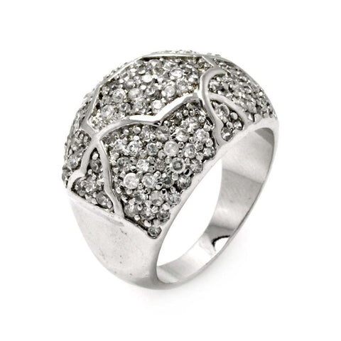 Sterling Silver Elegant Domed Band Ring Covered with Micro Paved Clear CzsAnd Ring Width of 17MM