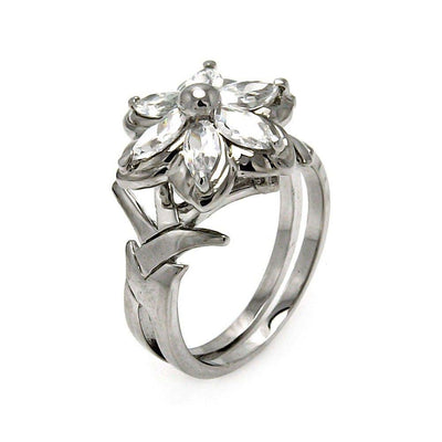 Sterling Silver Fancy Flower Design Set with Clear Czs RingAnd Ring Width of 16MM