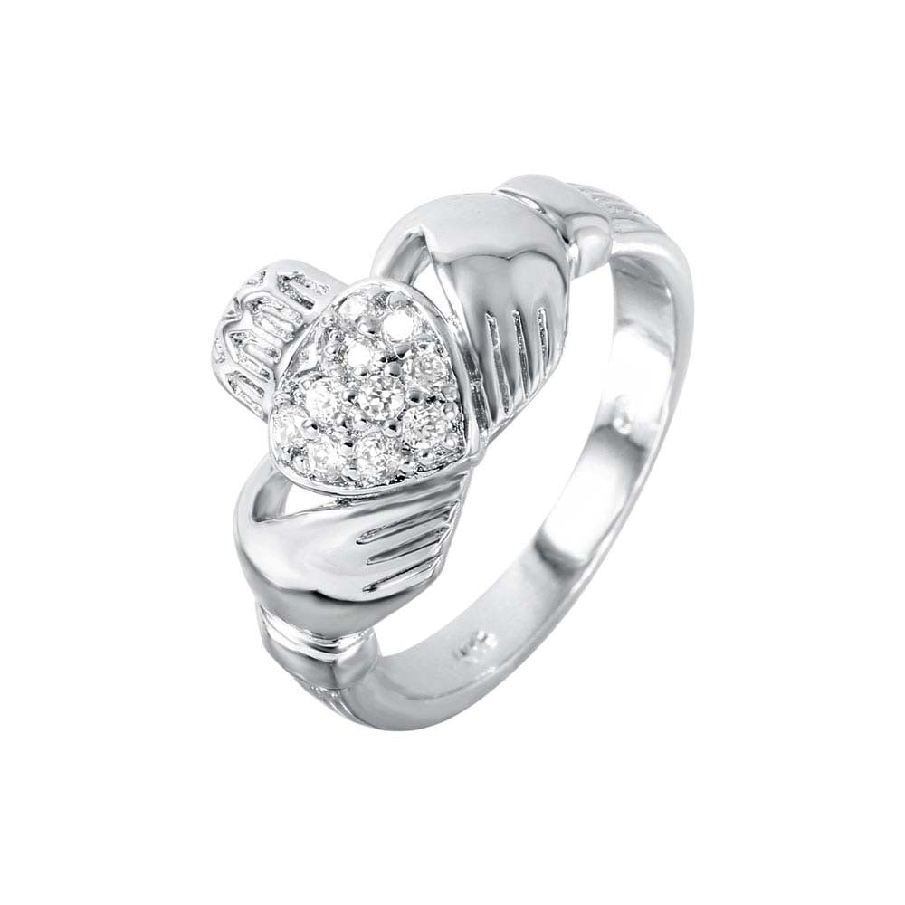 Sterling Silver Modish Claddagh Design Embedded with Clear Czs RingAnd Ring Width of 11MM