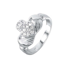 Load image into Gallery viewer, Sterling Silver Modish Claddagh Design Embedded with Clear Czs RingAnd Ring Width of 11MM