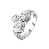 Sterling Silver Modish Claddagh Design Embedded with Clear Czs RingAnd Ring Width of 11MM