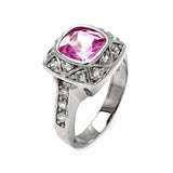 Sterling Silver Antique Style Cushion Cut Pink Cz with Trillion Pattern Design Inlaid with Clear Czs RingAnd Ring Width of 13MM