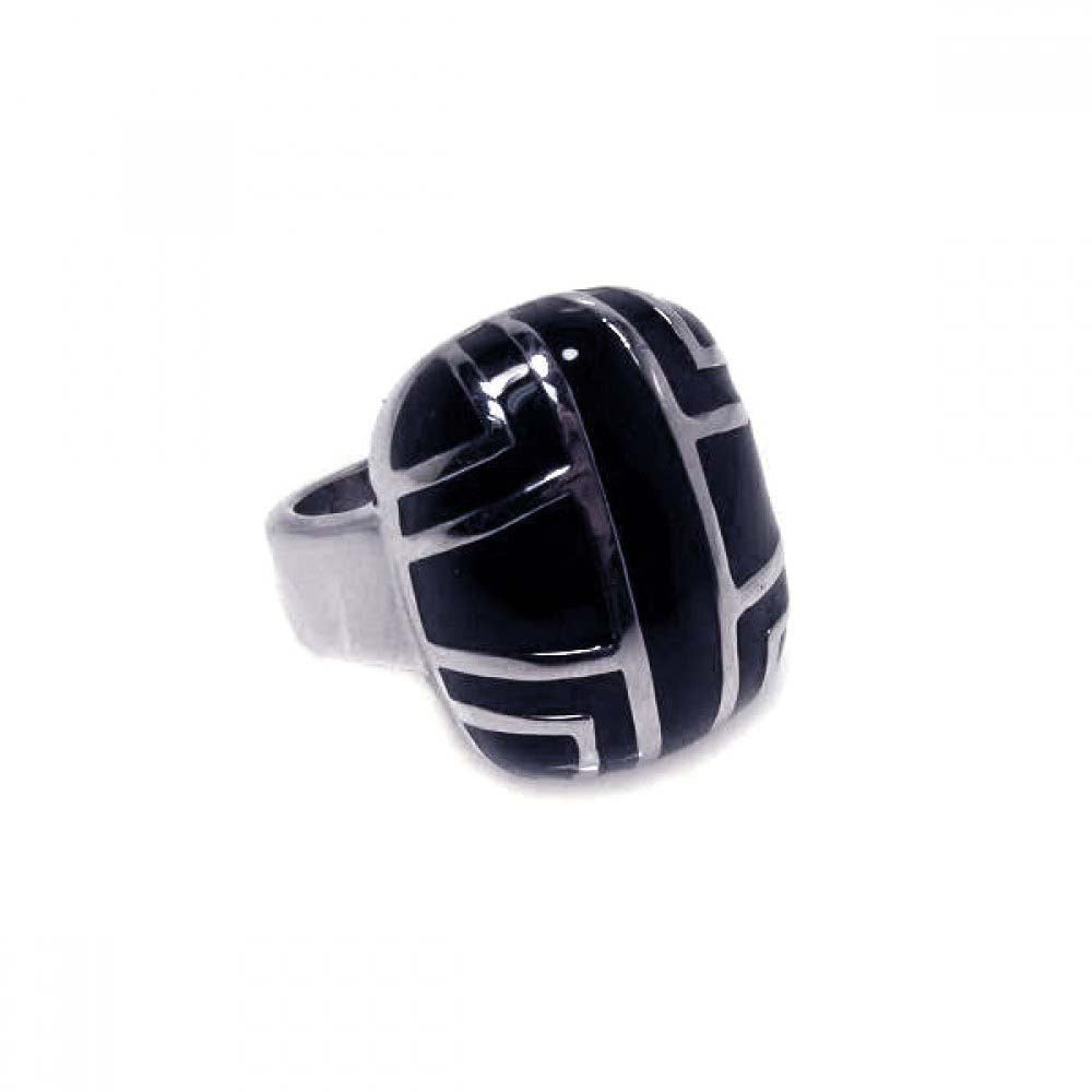 Sterling Silver Fancy Black Enamel Patterned Ring