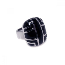 Load image into Gallery viewer, Sterling Silver Fancy Black Enamel Patterned Ring