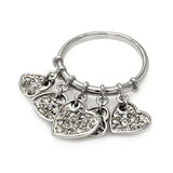 Sterling Silver Fashionable Ring with Muti Dangling Paved Heart Charms