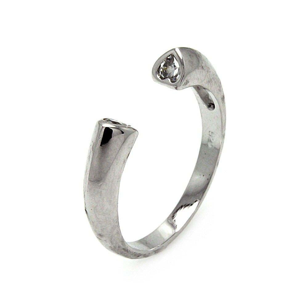 Sterling Silver Fancy Open Band Ring with Clear Cz Heart on Both EndsAnd Ring Width of 4MM