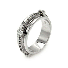 Load image into Gallery viewer, Sterling Silver Fancy Band Ring with Divider Design and Single Line Clear Czs