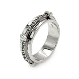 Sterling Silver Fancy Band Ring with Divider Design and Single Line Clear Czs