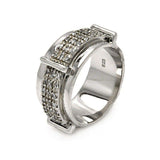 Sterling Silver Fancy Band Ring with Divider Design and Inlaid with Micro Paved Clear Czs