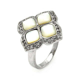 Sterling Silver Mother of Pearl Flower Design Inlaid with Clear Czs RingAnd Ring Width of 21MM