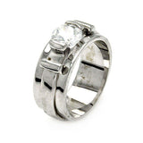 Sterling Silver Classy Band Ring with Centered Round Cut Clear CzAnd Band Width of 8.5MM