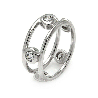 Sterling Silver Fancy Band Ring Set with Multi Round Cut Clear Czs on Bezel SettingAnd Band Width of 8MM