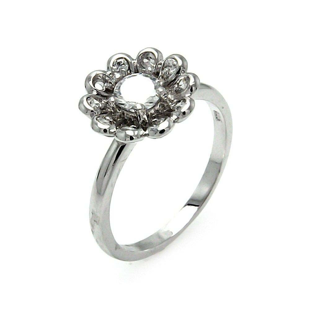 Sterling Silver Trendy Flower Design Inlaid with Clear Czs RingAnd Ring Width of 12MM
