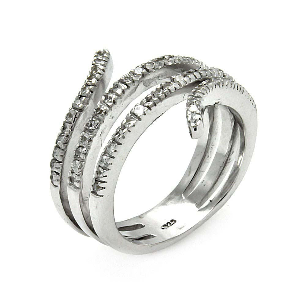 Sterling Silver Classy Wrap Around Design Embedded with Clear Czs RingAnd Ring Width of 17MM