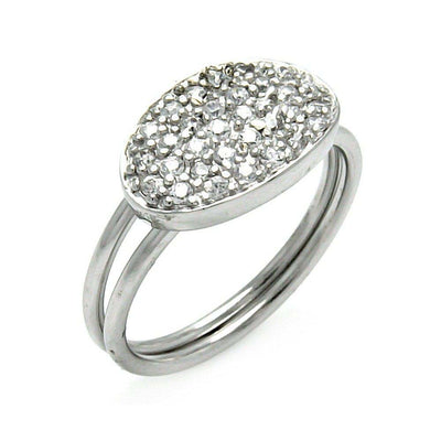 Sterling Silver Micro Paved Oval Design Double Row Band Ring with Ring Width of 10.5MM