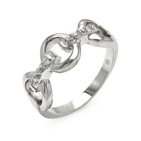 Sterling Silver Fancy Open Link Design Inlaid with Clear Czs RingAnd Ring Width of 8.6MM