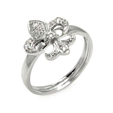 Load image into Gallery viewer, Sterling Silver Modish Fleur De Lis Design Inlaid with Clear Czs RingAnd Ring Width of 16MM