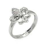 Sterling Silver Modish Fleur De Lis Design Inlaid with Clear Czs RingAnd Ring Width of 16MM