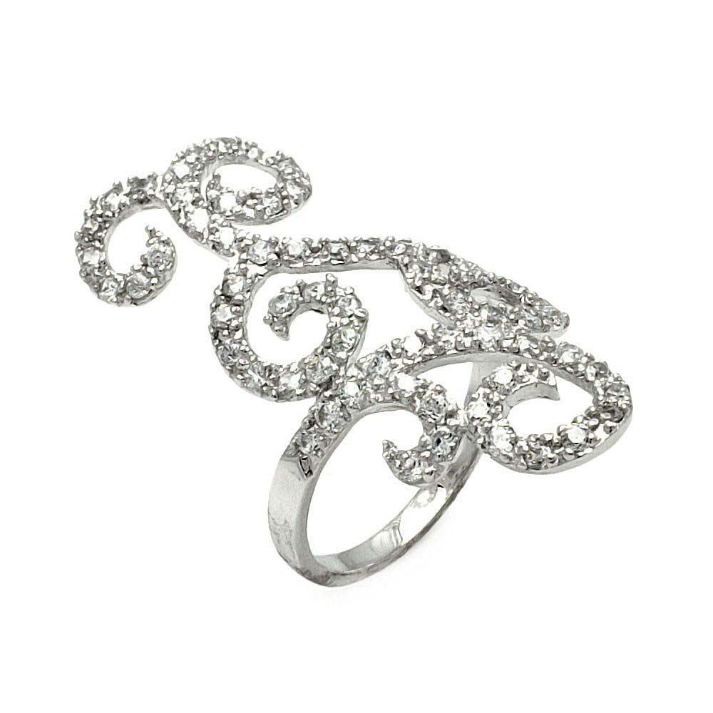 Sterling Silver Fancy Filigree Design Inlaid with Clear Czs RingAnd Ring Width of 38MM