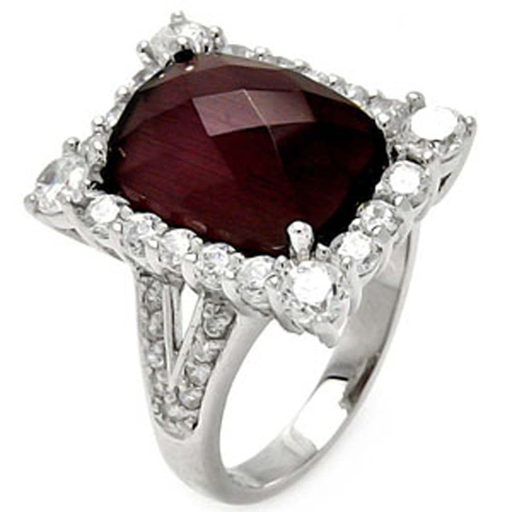 Sterling Silver Classy Paved Rectangular Halo Setting with Centered Red Cz Split Shank RingAnd Ring Width of 19MM