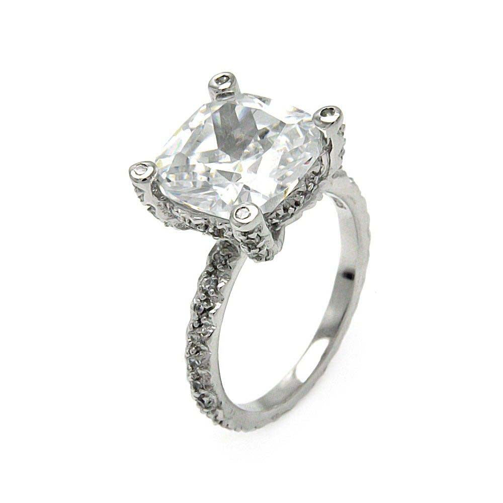 Sterling Silver Rhodium Plated Square Center CZ Ring