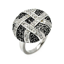 Load image into Gallery viewer, Sterling Silver Fancy Two-Toned Round with Weaved Design Inlaid with Clear and Black Czs RingAnd Ring Diameter of 23MM