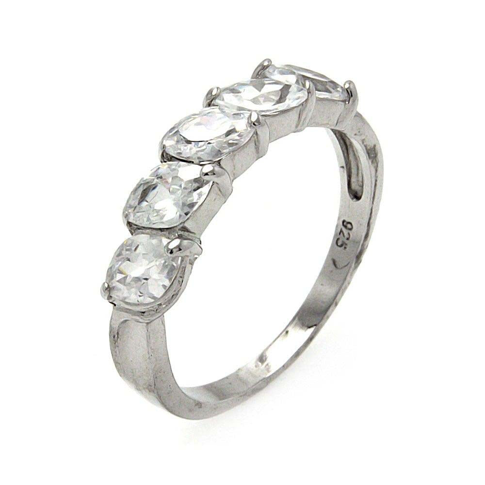 Sterling Silver Five Solitaire Marquise Cut Clear Cz Ring with Ring Width of 5MM